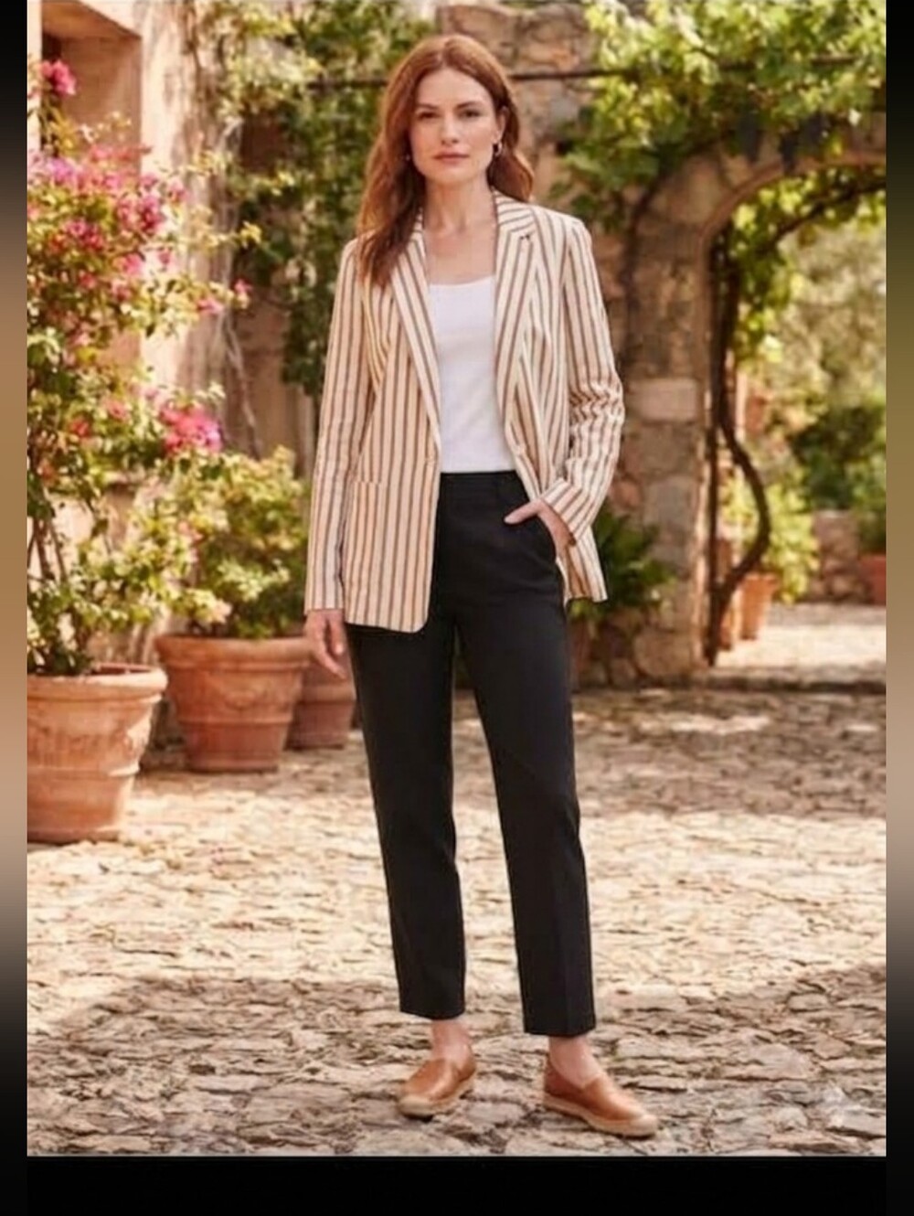 Caslon Stripe Open Front Linen Blend Blazer Size XXL EUC
